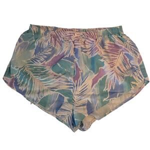 Vintage 80s Saucony Magic Shorts Pastel Tropical Palm Print Running Gym